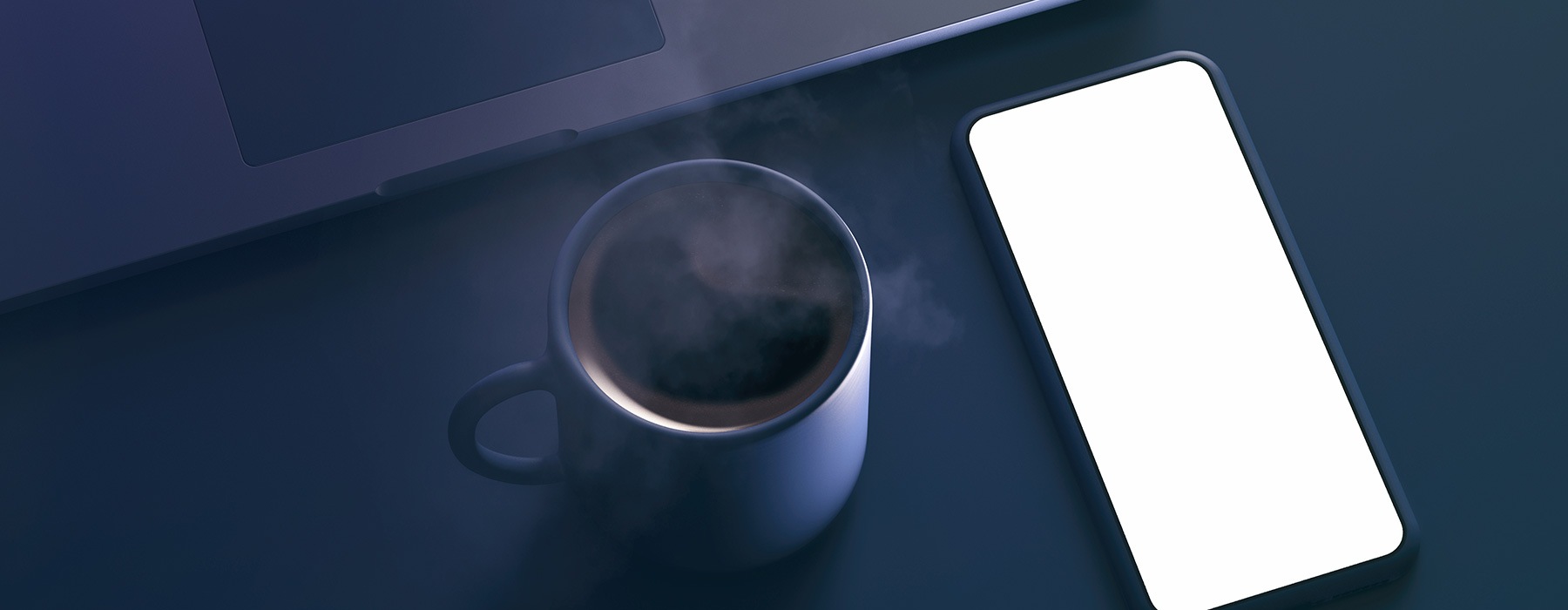 lifestyle image of a cup of coffee beside a smart phone on a desk